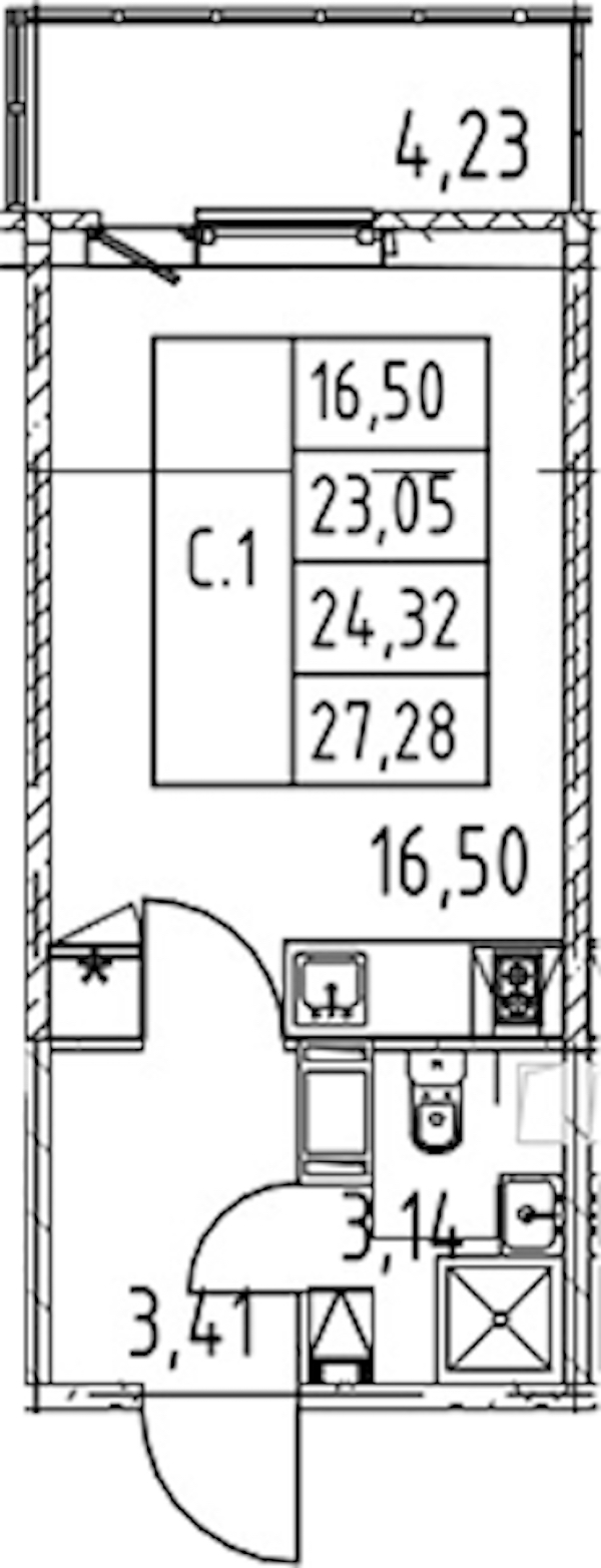 Квартира студия 23.05 м², 3/12 эт., ЖК «Полис ЛАВрики»